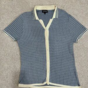 Bonobos Blue and White Geo Hudson Cabana Sweater Polo Large